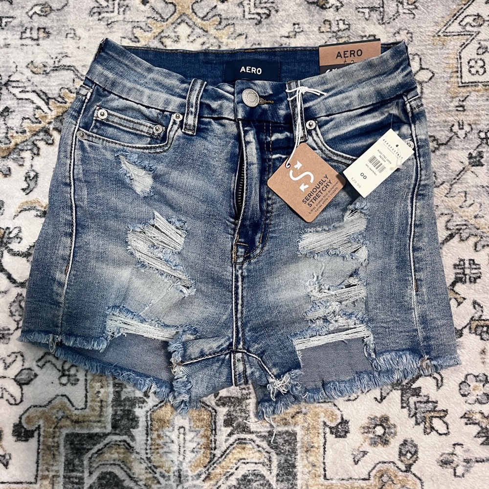 Aero Women's Distressed Blue Jean Shorts